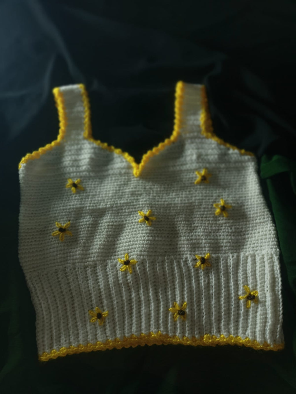 Handmade Crochet Girls Tank Top with Yellow Stars | Breathable Cotton Knit