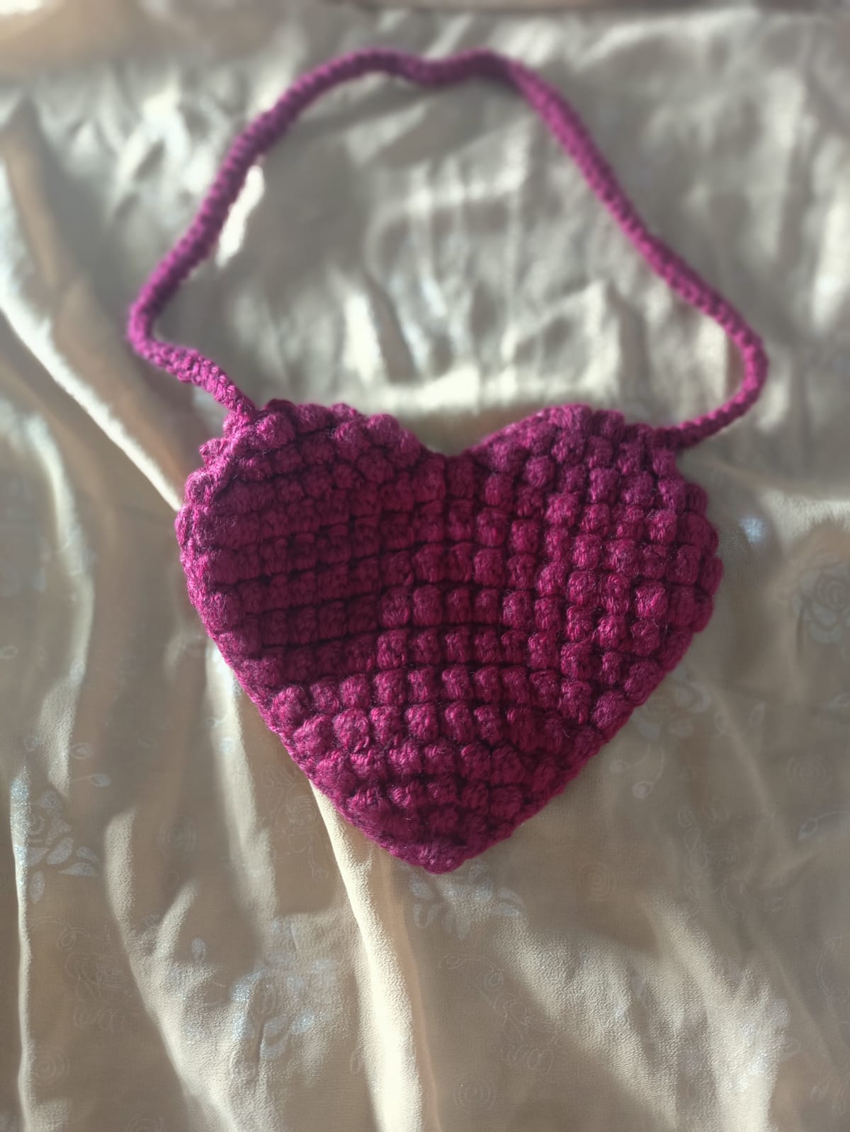 Crochet Heart Bag | Bubble Stitch Charm Bag | Shoulder Bag | Pink Magenta