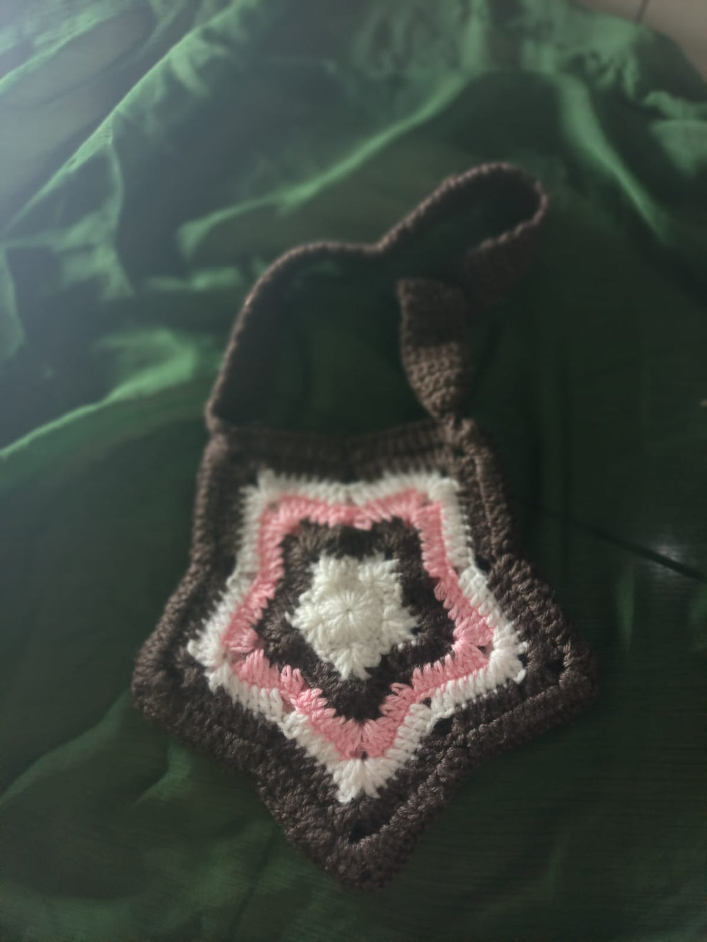 Crochet Star Bag - Brown, Pink & White | Geometric Crossbody | Artisan Design